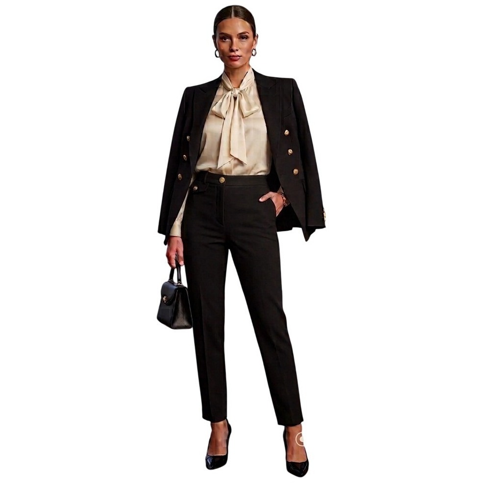 NWT Ralph Lauren Collection Laughton Wool Crepe Trench Trouser Pants Black 14